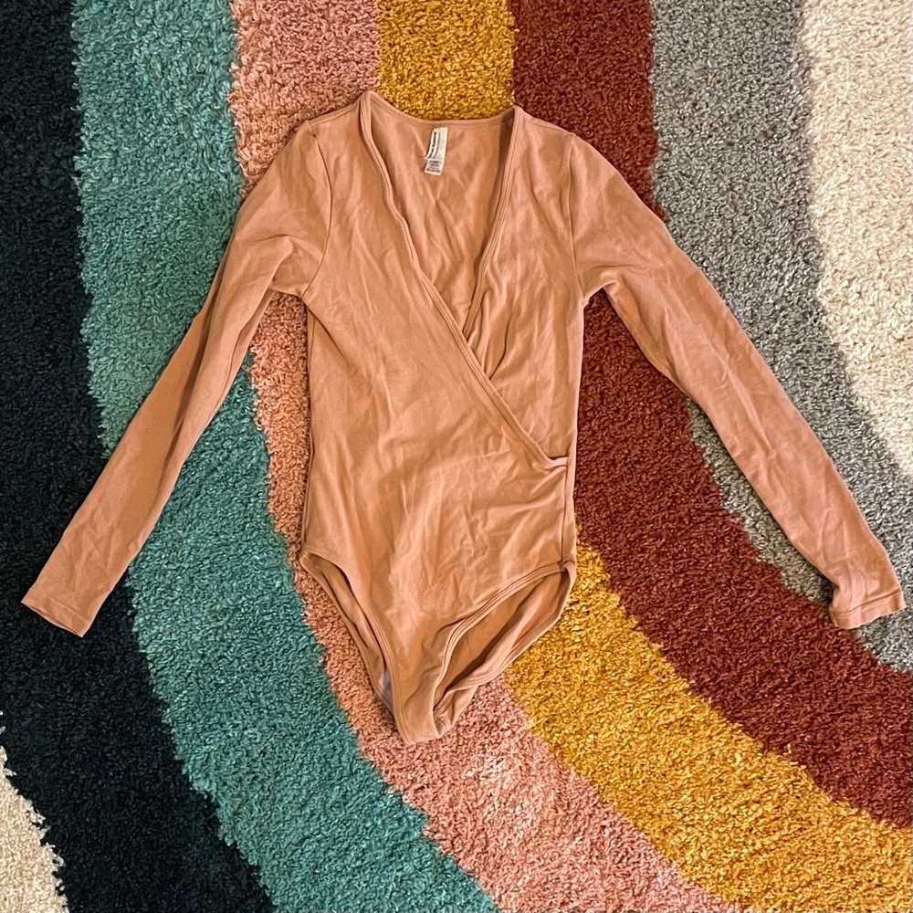 American Apparel Nude Blush Plunge Bodysuit